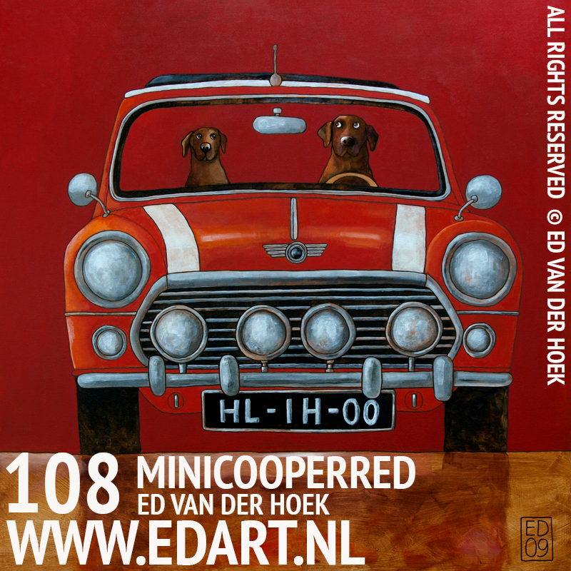 108 Mini Cooper Rood ORIGINEEL SCHILDERIJ`